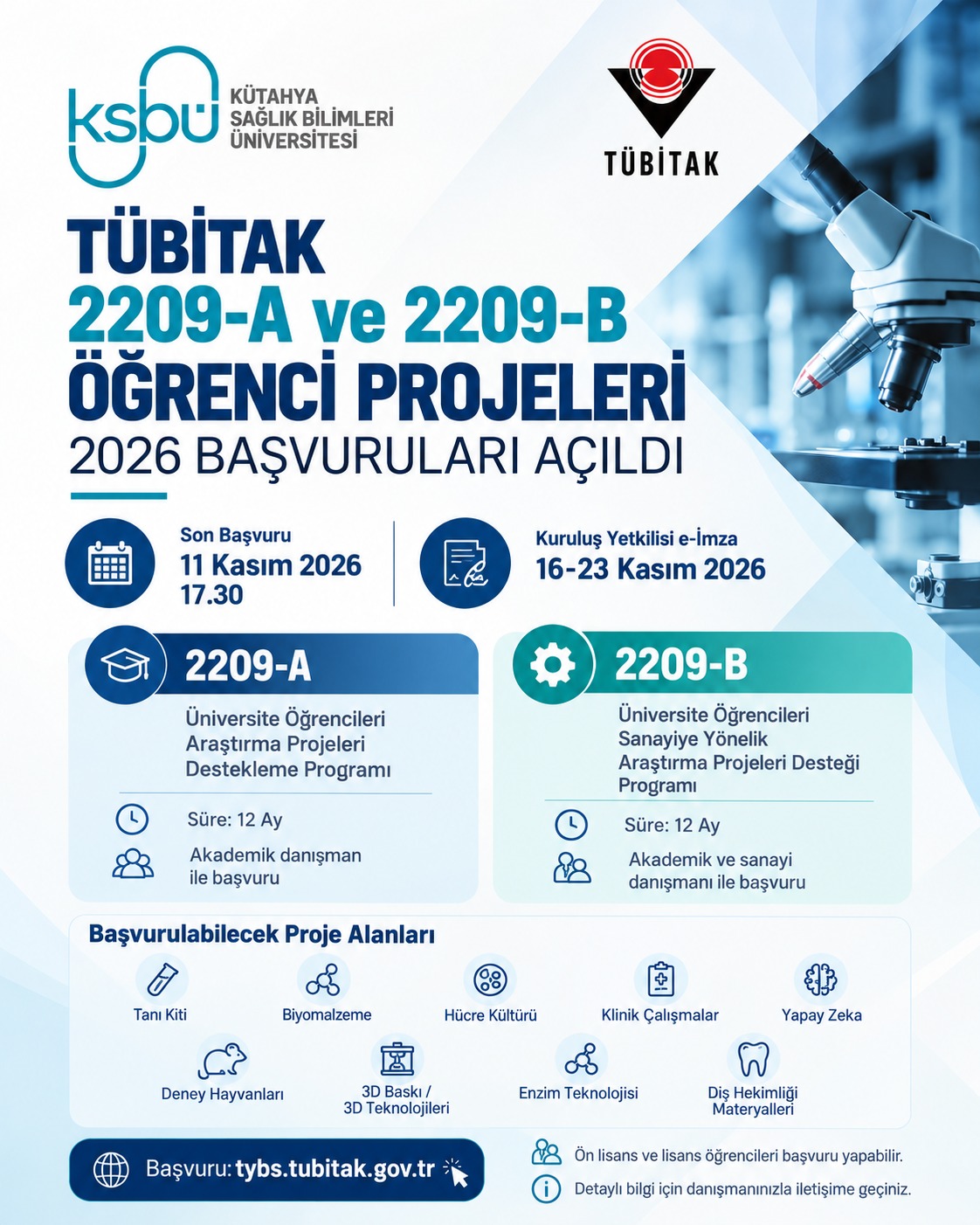 TÜBİTAK 2209-A VE 2209-B ÖĞRENCİ PROJELERİ 2026 BAŞVURULARI AÇILDI